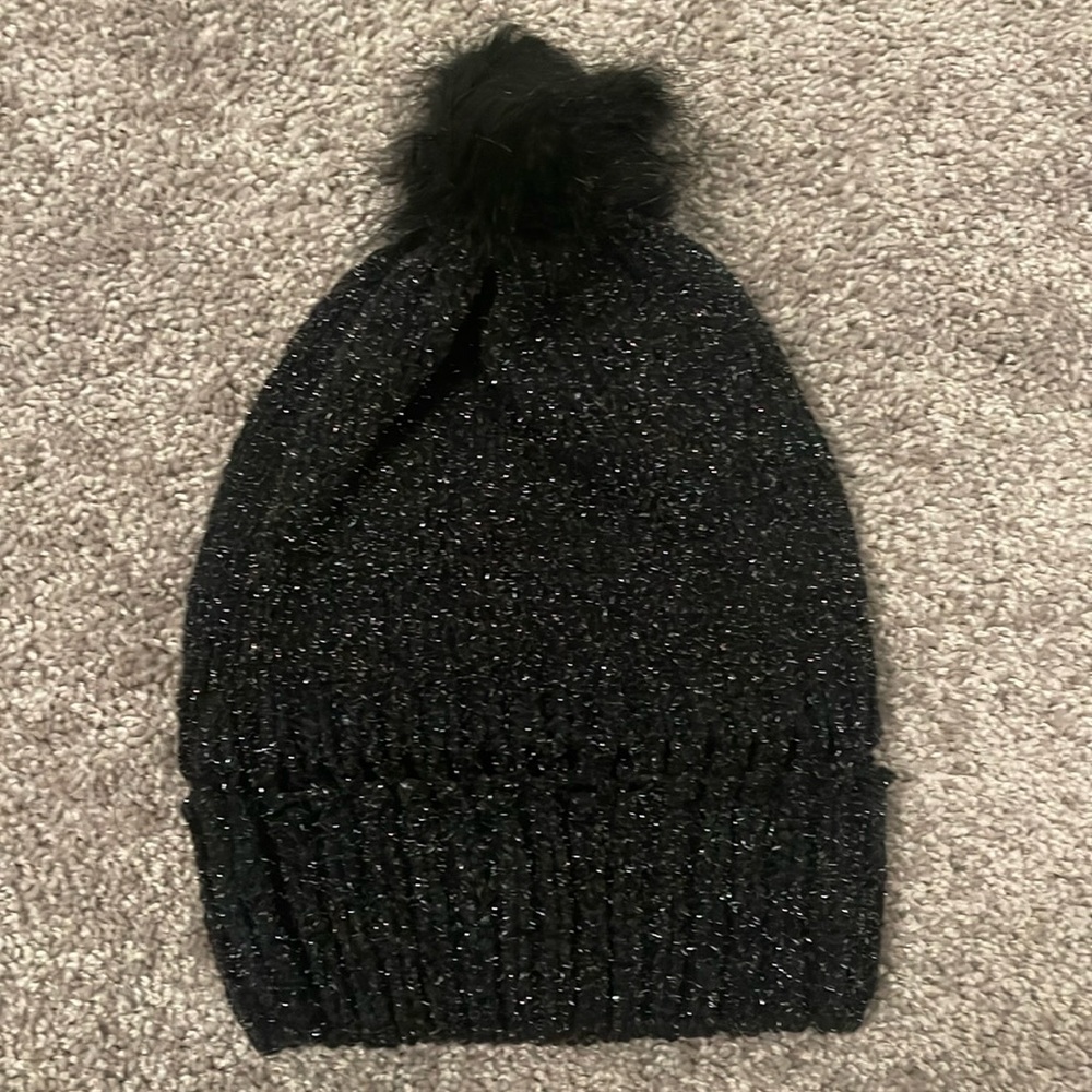 Mavi Jeans Black Metallic Winter Hat w Pom